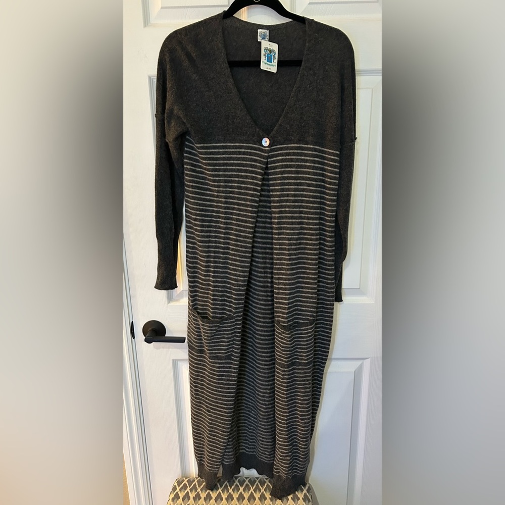 Portolano Charcoal and Light Gray Striped Long Cardigan